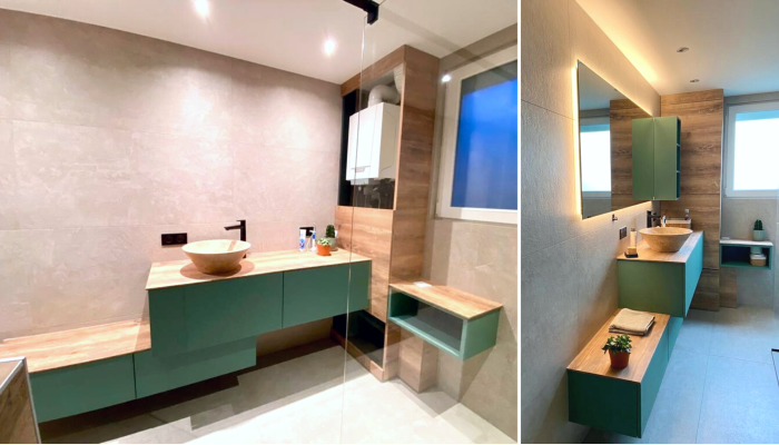 Salle de bain verte et bois Salle de bain verte et bois